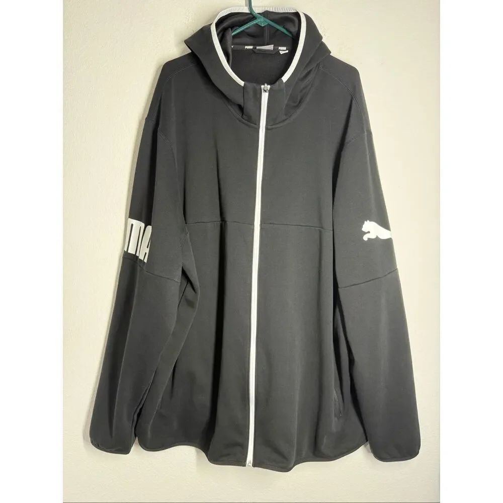 Puma Men’s Hooded Full Zip Jacket Black Cotton Blend Size 4XL See Description